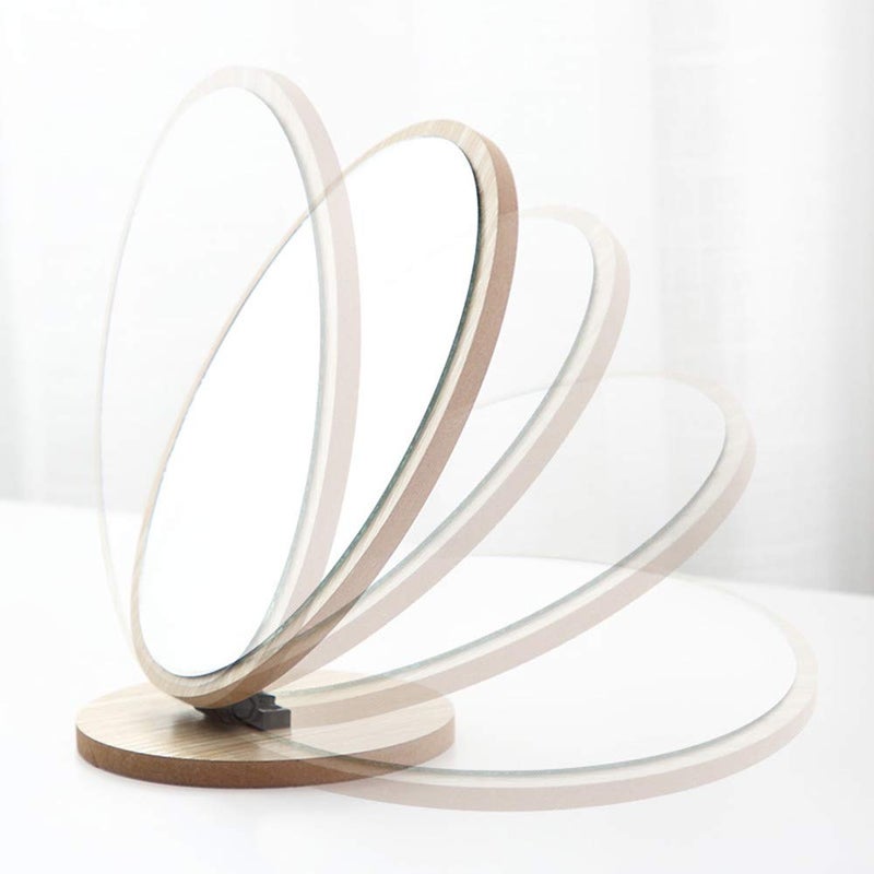 Aestivate Round Compact Table Mirror - Standing Wood Framed, 90 Degree Rotating for Makeup & Cosmetic - Image 4